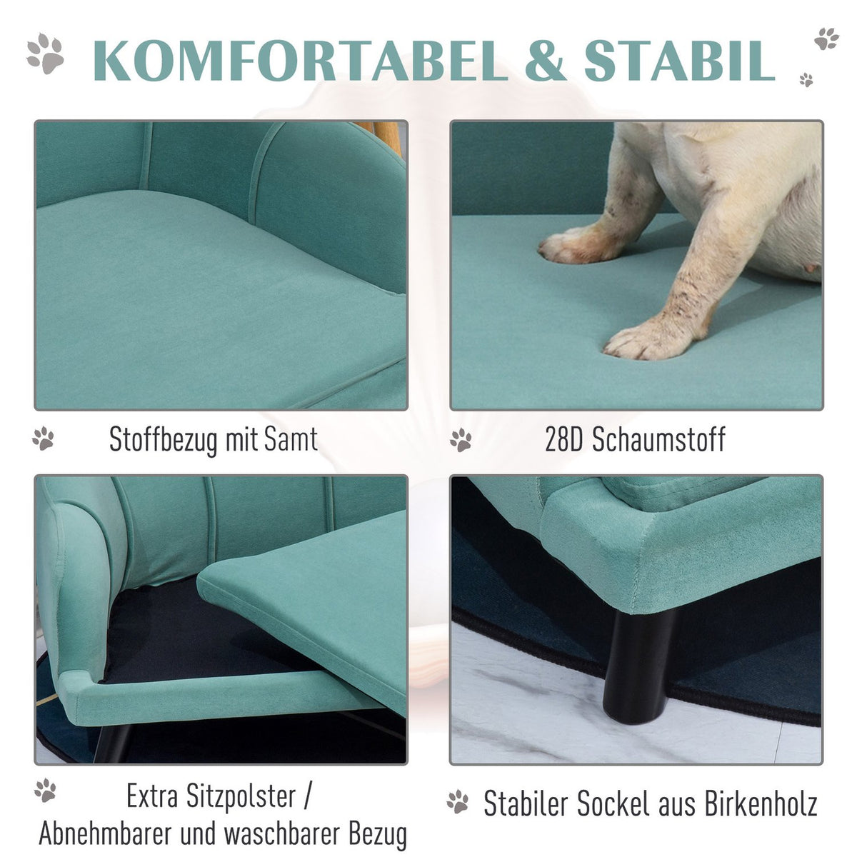 Dog Sofa Pet Sofa With Backrest & Wooden Legs, Soft Cover, Cat Sofa, Green, 98.5X60.5X35.5Cm
