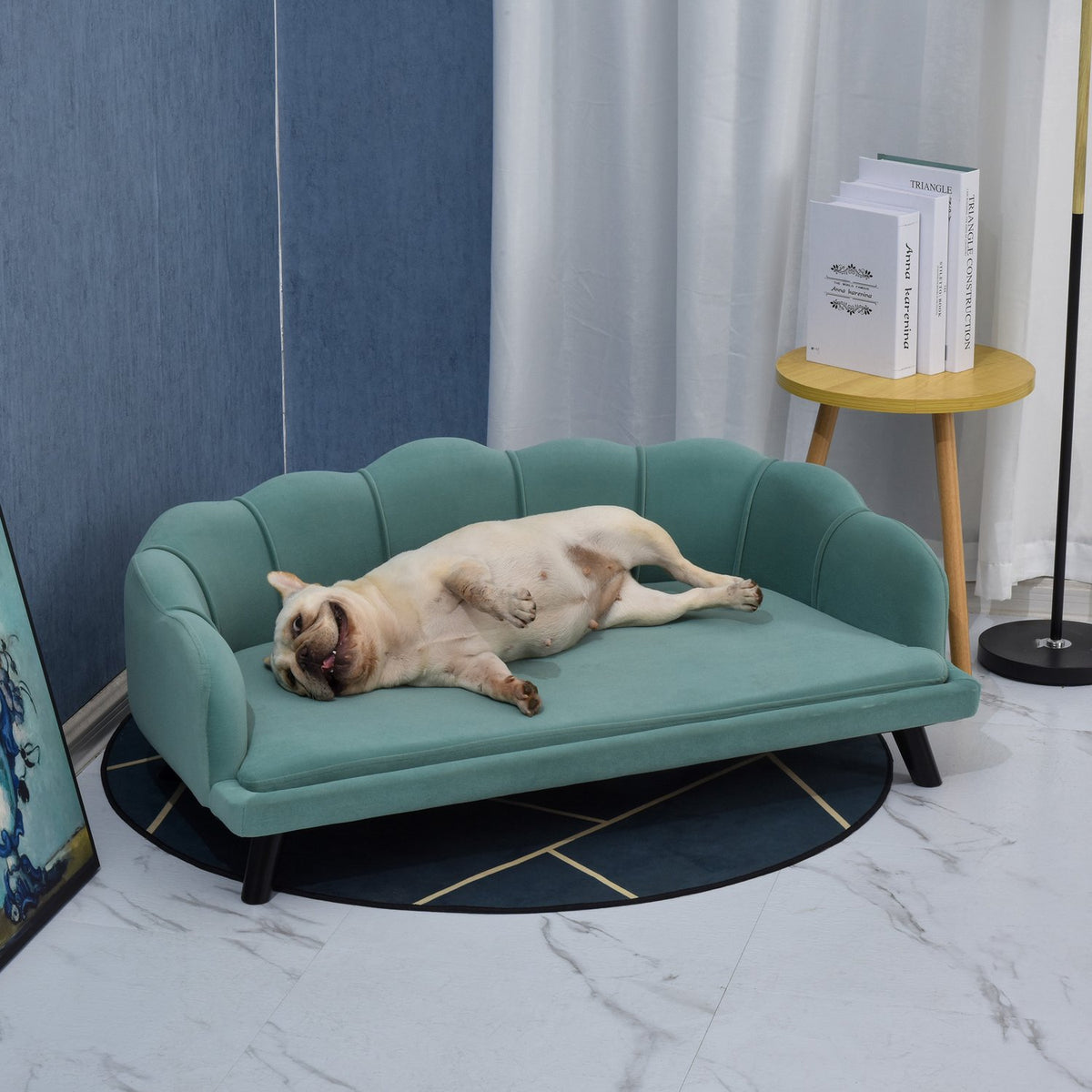 Dog Sofa Pet Sofa With Backrest & Wooden Legs, Soft Cover, Cat Sofa, Green, 98.5X60.5X35.5Cm