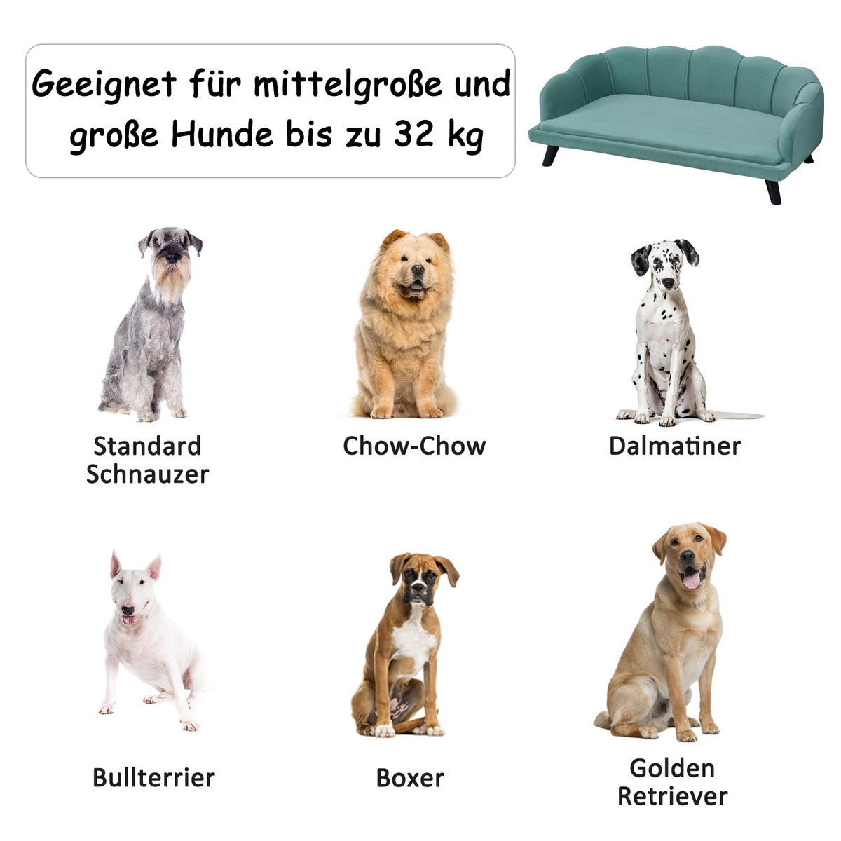 Dog Sofa Pet Sofa With Backrest & Wooden Legs, Soft Cover, Cat Sofa, Green, 98.5X60.5X35.5Cm