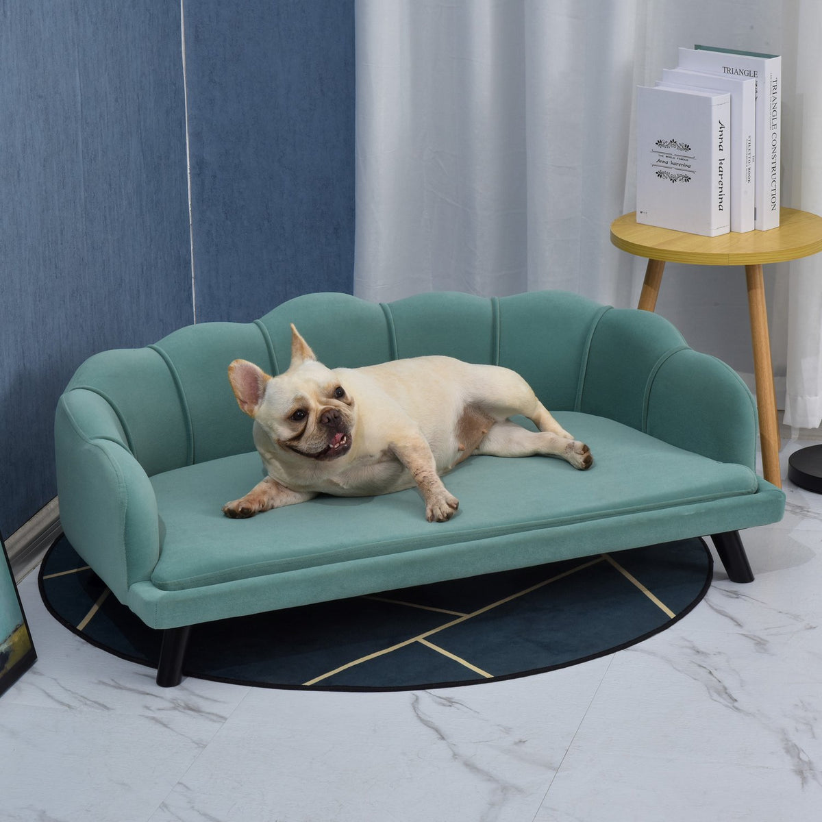 Dog Sofa Pet Sofa With Backrest & Wooden Legs, Soft Cover, Cat Sofa, Green, 98.5X60.5X35.5Cm