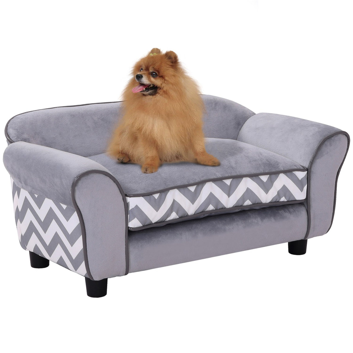 Dog Sofa Pet Sofa With Cushion, Raised Feet, Washable, Velvet, Gray, 73.5X41X33Cm