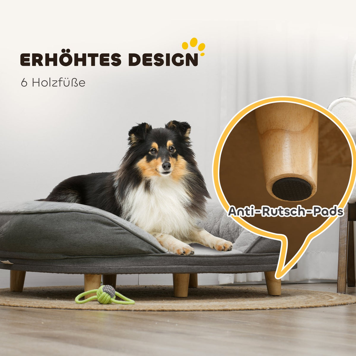 Dog Sofa Pet Sofa with Backrest and Wooden Legs Washable Cover for Medium Dogs under 25kg Gray