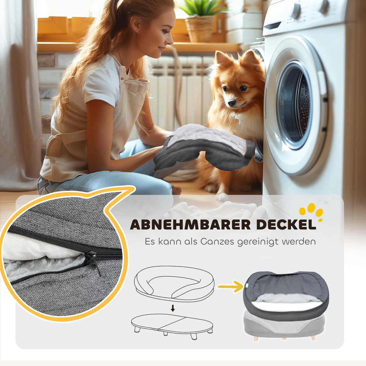 Dog Sofa Pet Sofa with Backrest and Wooden Legs Washable Cover for Medium Dogs under 25kg Gray