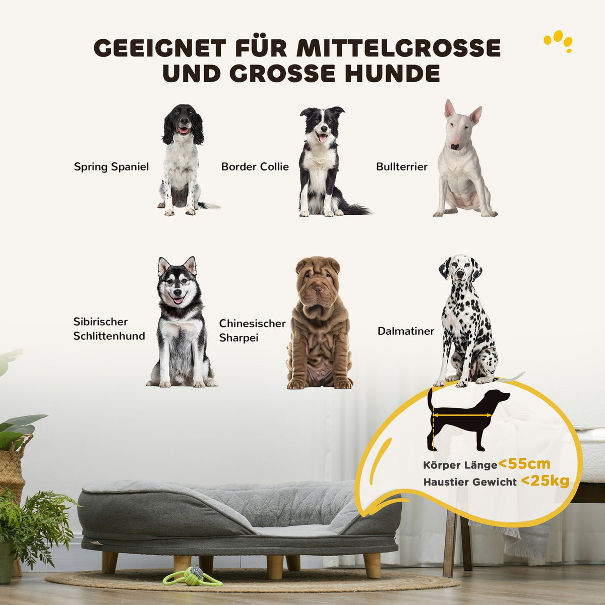 Dog Sofa Pet Sofa with Backrest and Wooden Legs Washable Cover for Medium Dogs under 25kg Gray