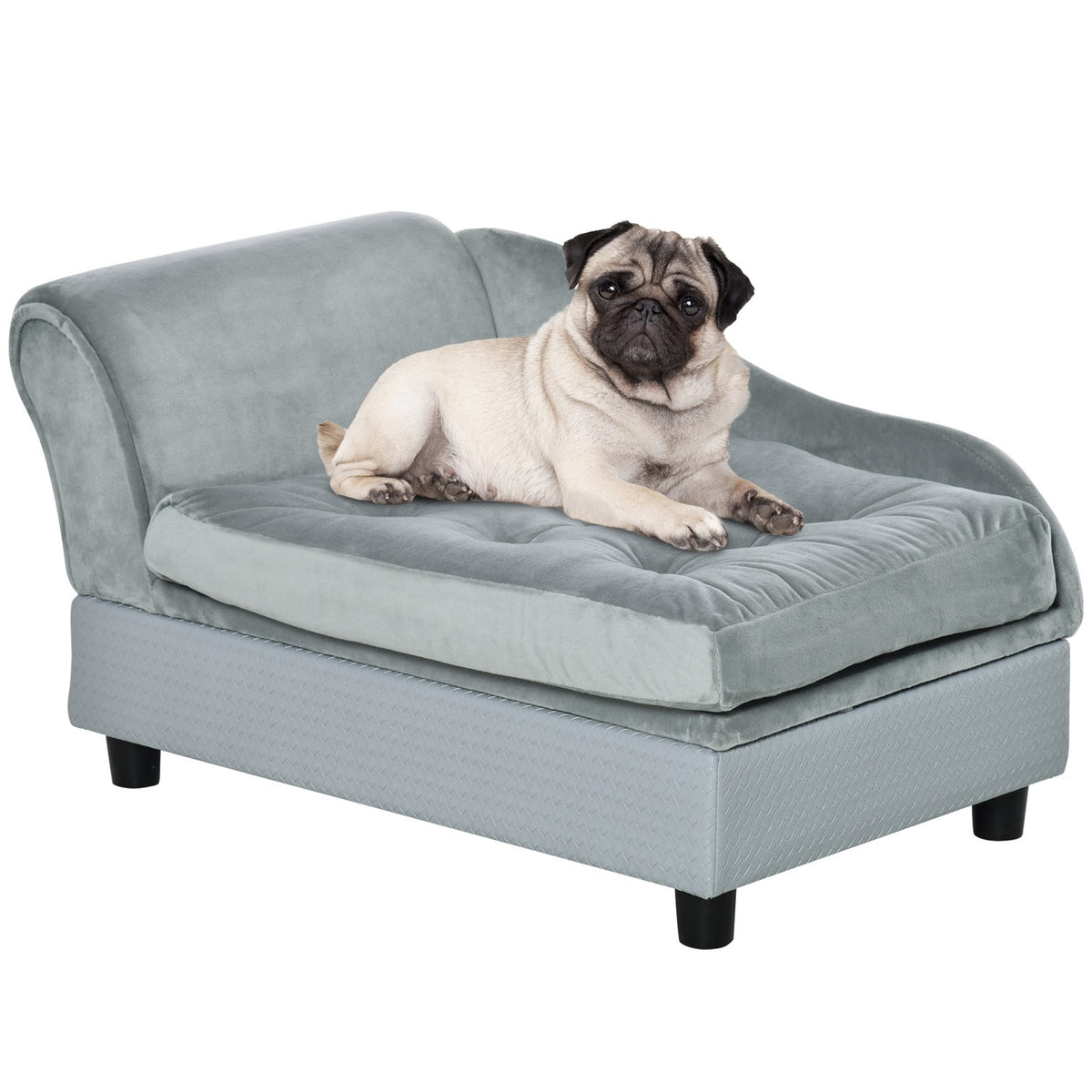 Dog Sofa Plush Dog Bed With Mat & Storage Space, Natural Wood, Light Blue, 76X45X41.5Cm