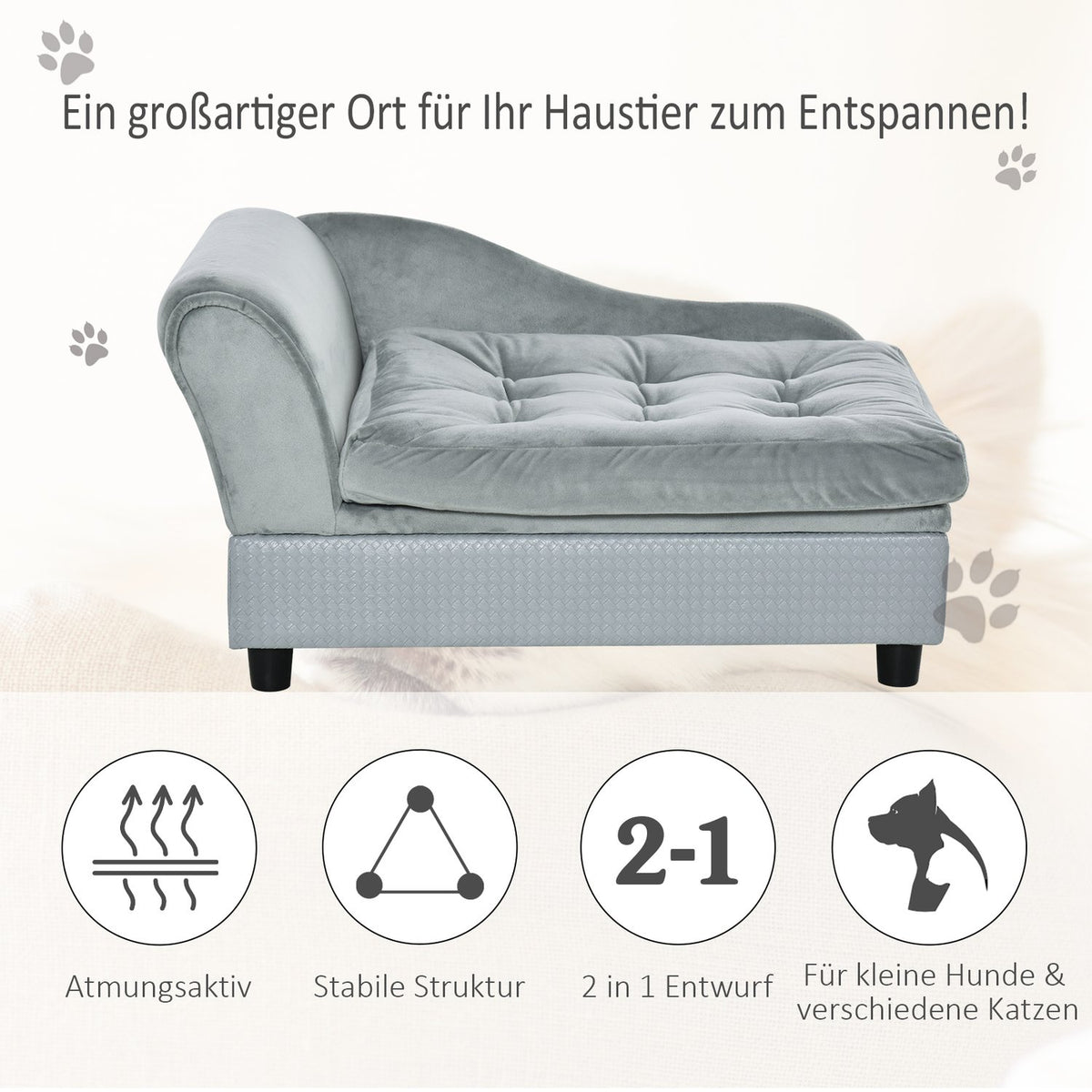 Dog Sofa Plush Dog Bed With Mat & Storage Space, Natural Wood, Light Blue, 76X45X41.5Cm