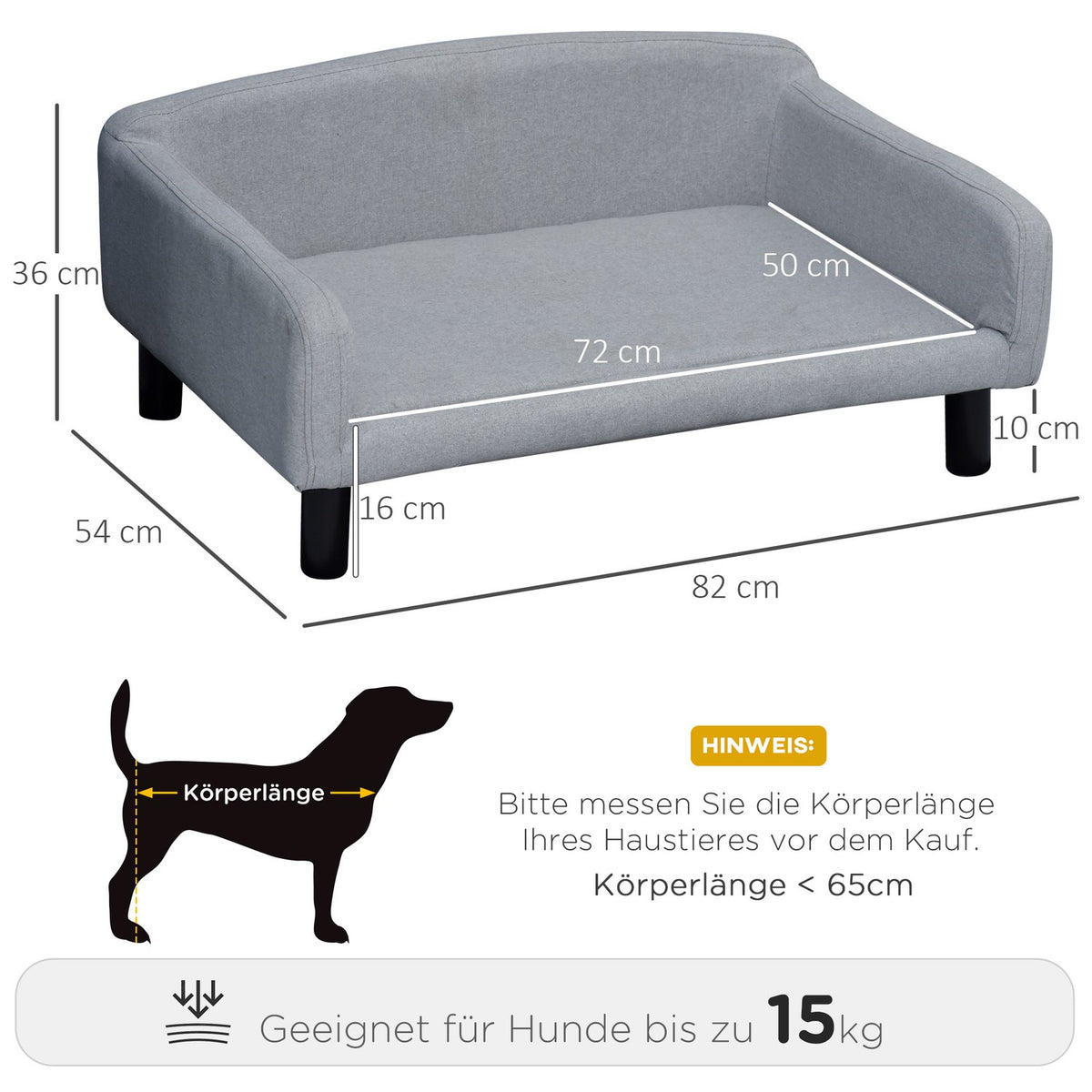 Dog Sofa Stylish Pet Sofa With Cover & Wooden Legs, 82X54X36Cm