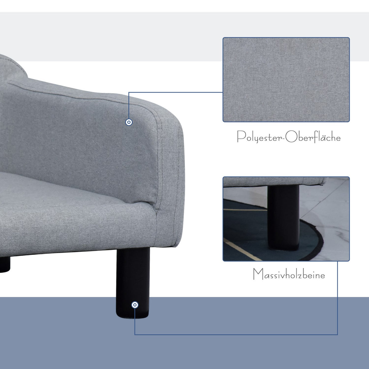 Dog Sofa Stylish Pet Sofa With Cover & Wooden Legs, 82X54X36Cm