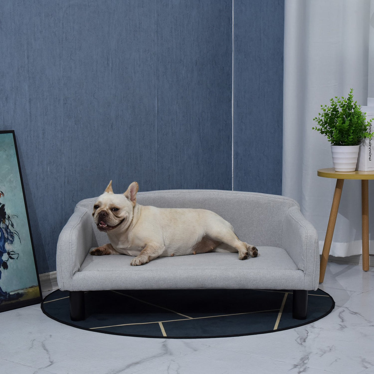 Dog Sofa Stylish Pet Sofa With Cover & Wooden Legs, 82X54X36Cm