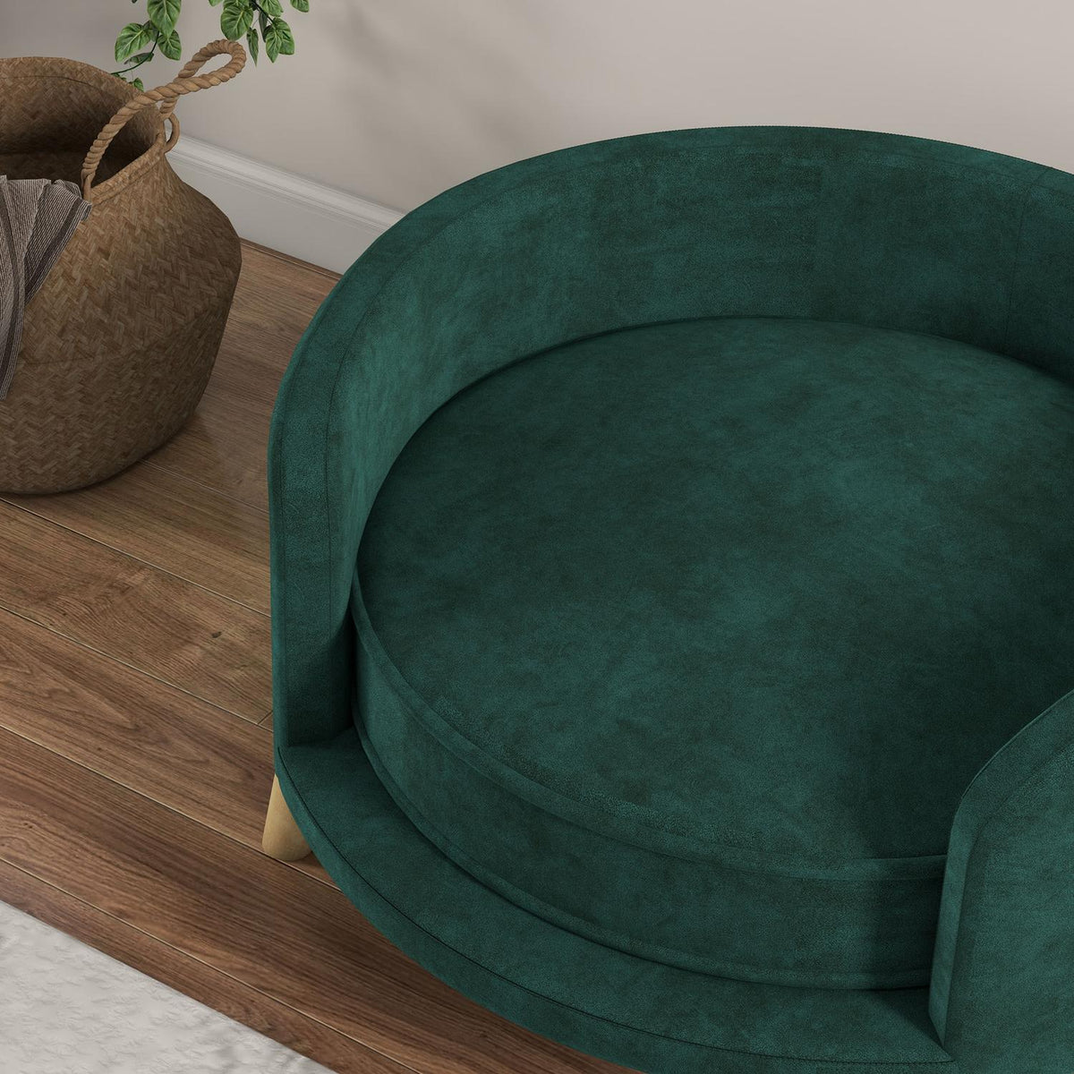 Dog Sofa Velvet Look Pet Sofa With Cushion, Raised Design & Wooden Legs, Green