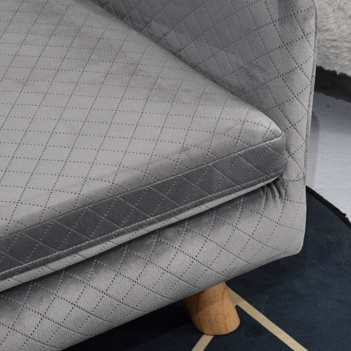 Dog Sofa Velvet Touch Pet Sofa For Small Dogs Up To 8Kg, With Wooden Legs, Gray, 64X45X36Cm