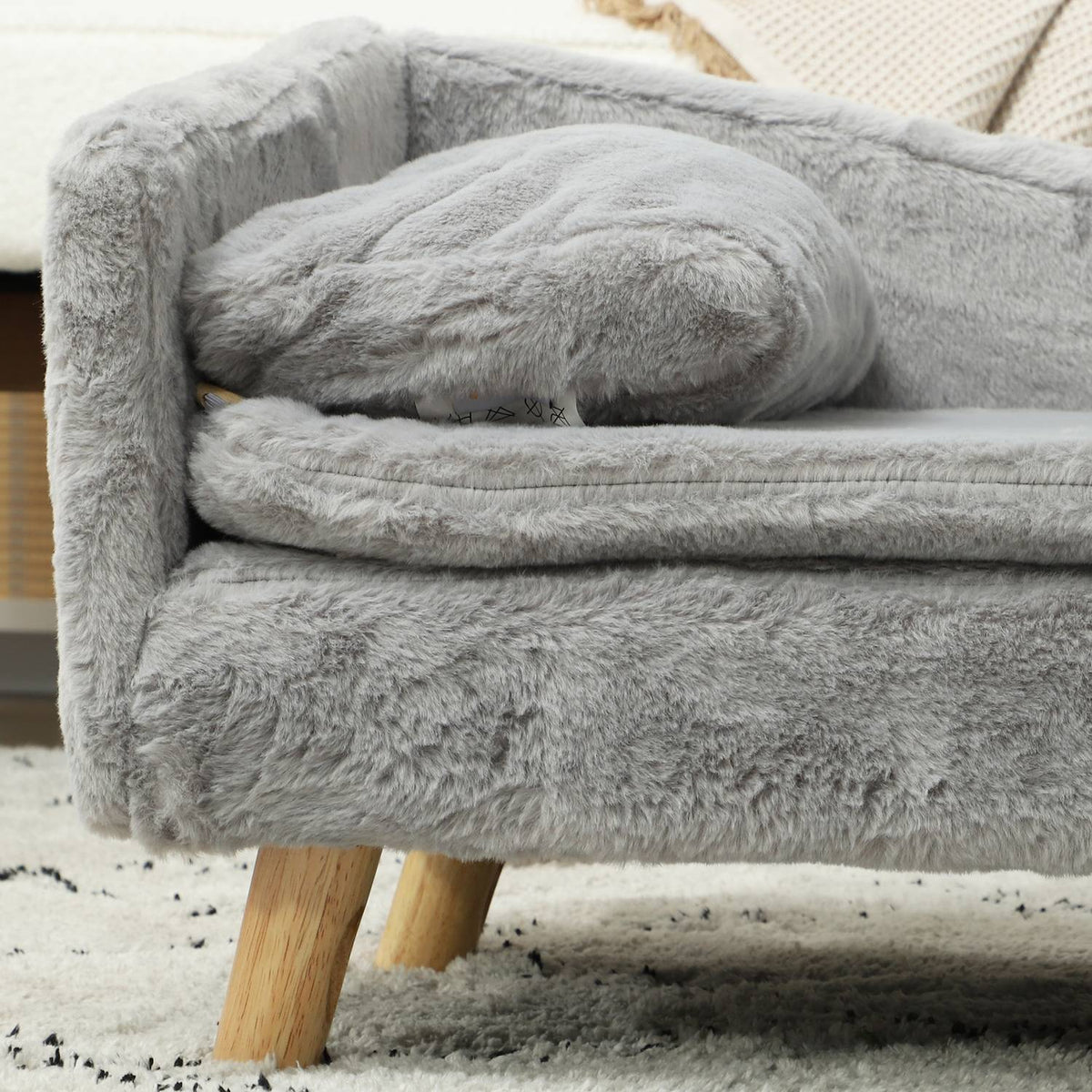 Dog Sofa for Medium Dogs, Dog Bed with Removable and Washable Cushion, Pet Sofa with Wooden Legs, Raised Design, 15kg, Light Gray
