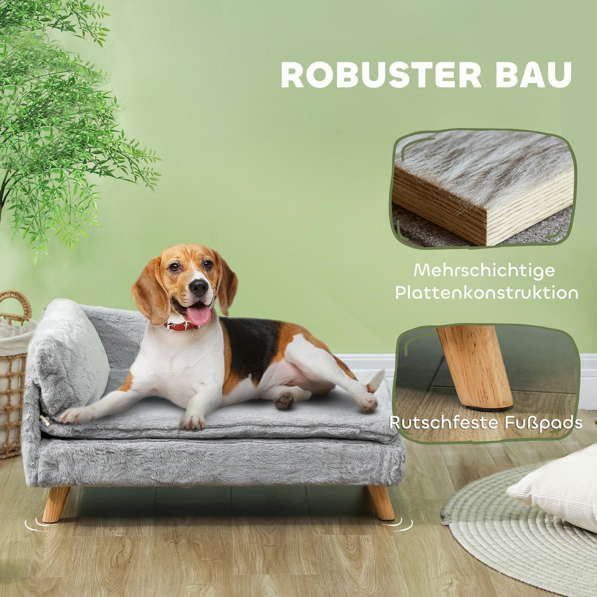 Dog Sofa for Medium Dogs, Dog Bed with Removable and Washable Cushion, Pet Sofa with Wooden Legs, Raised Design, 20kg, Light Gray