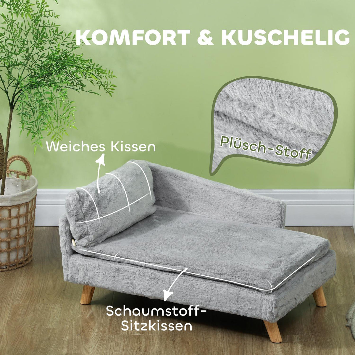 Dog Sofa for Medium Dogs, Dog Bed with Removable and Washable Cushion, Pet Sofa with Wooden Legs, Raised Design, 20kg, Light Gray