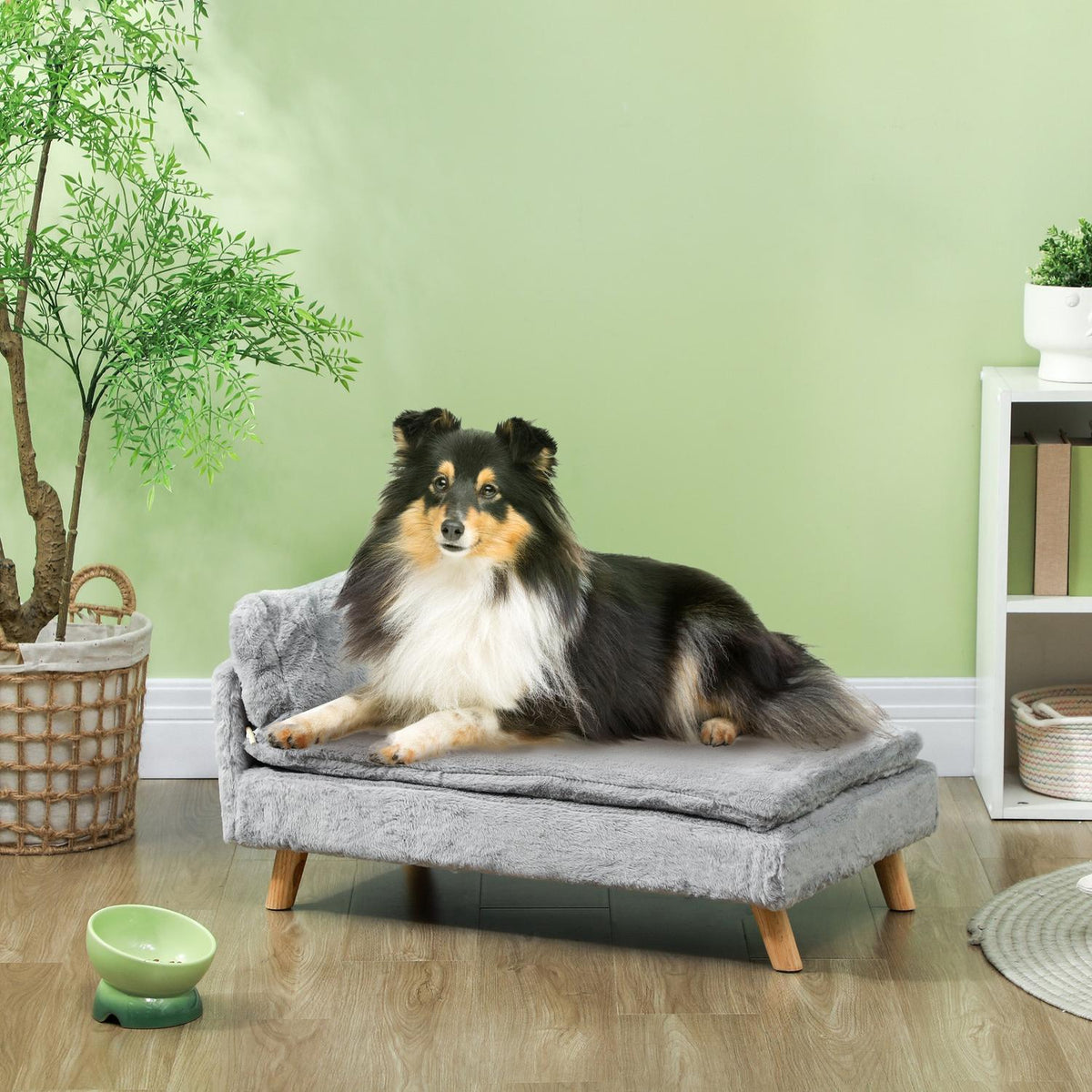 Dog Sofa for Medium Dogs, Dog Bed with Removable and Washable Cushion, Pet Sofa with Wooden Legs, Raised Design, 20kg, Light Gray