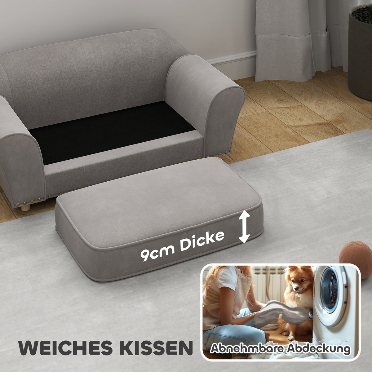 Dog Sofa for Small Dogs Dog Bed with Removable Washable Cushion Pet Sofa with Studded Decoration 10kg Gray