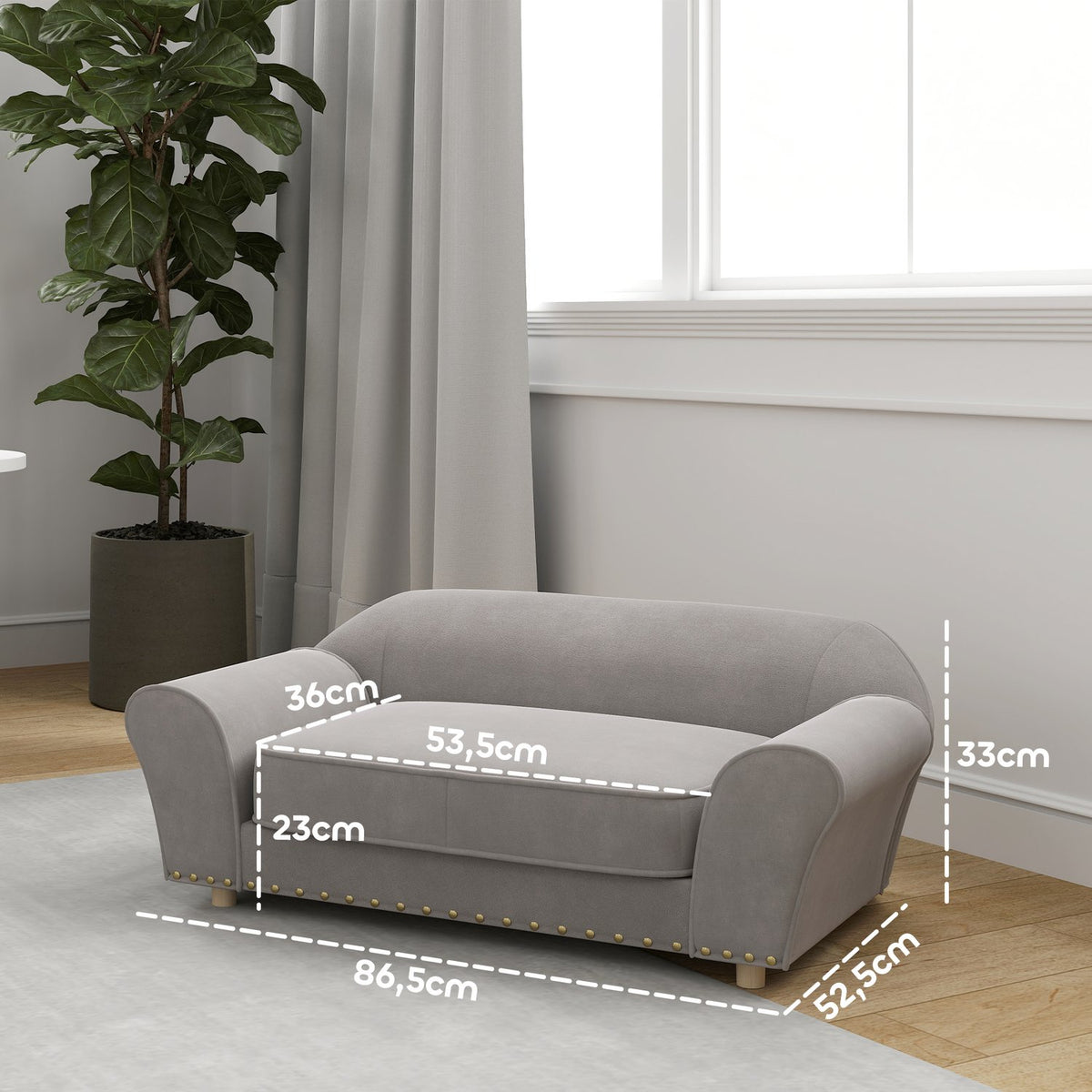 Dog Sofa for Small Dogs Dog Bed with Removable Washable Cushion Pet Sofa with Studded Decoration 10kg Gray