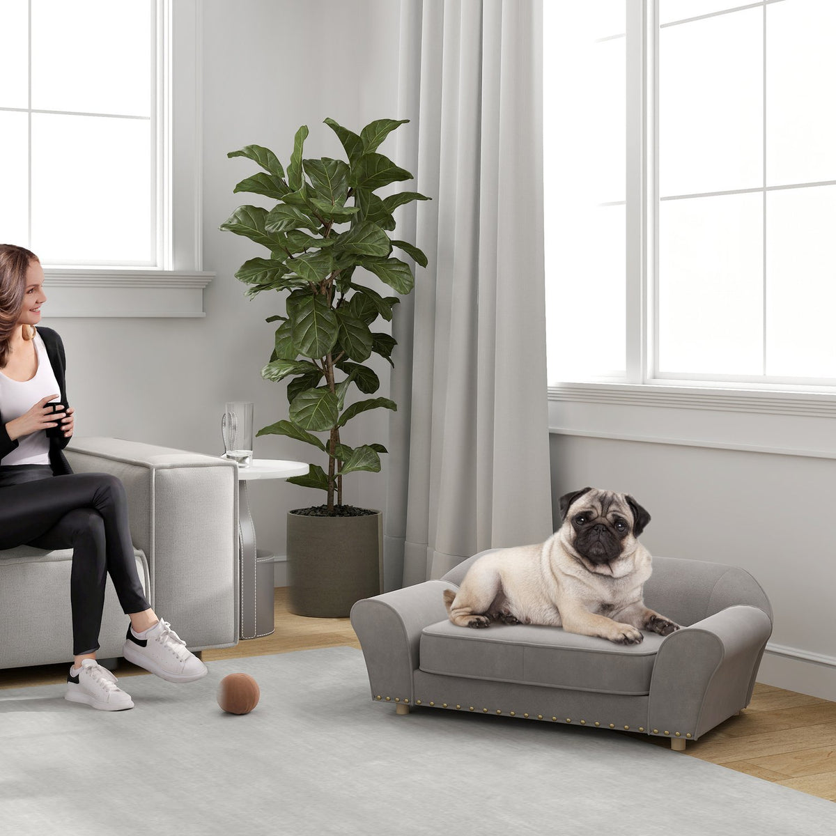 Dog Sofa for Small Dogs Dog Bed with Removable Washable Cushion Pet Sofa with Studded Decoration 10kg Gray