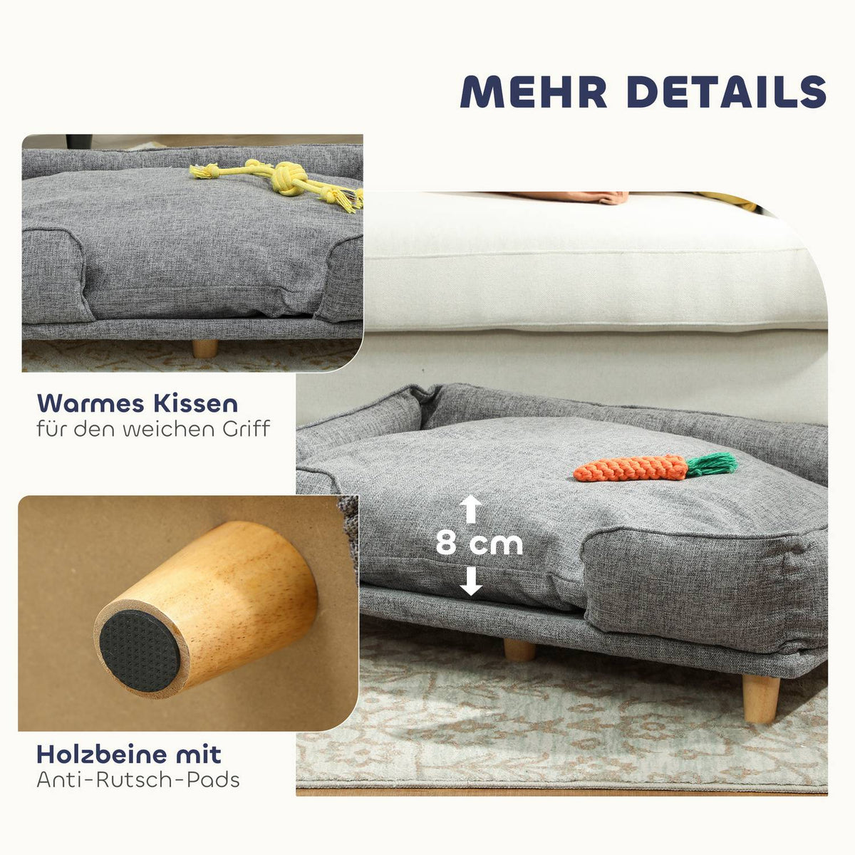 Dog Sofa with Removable Cover, Dark Grey, 96x66x24 cm