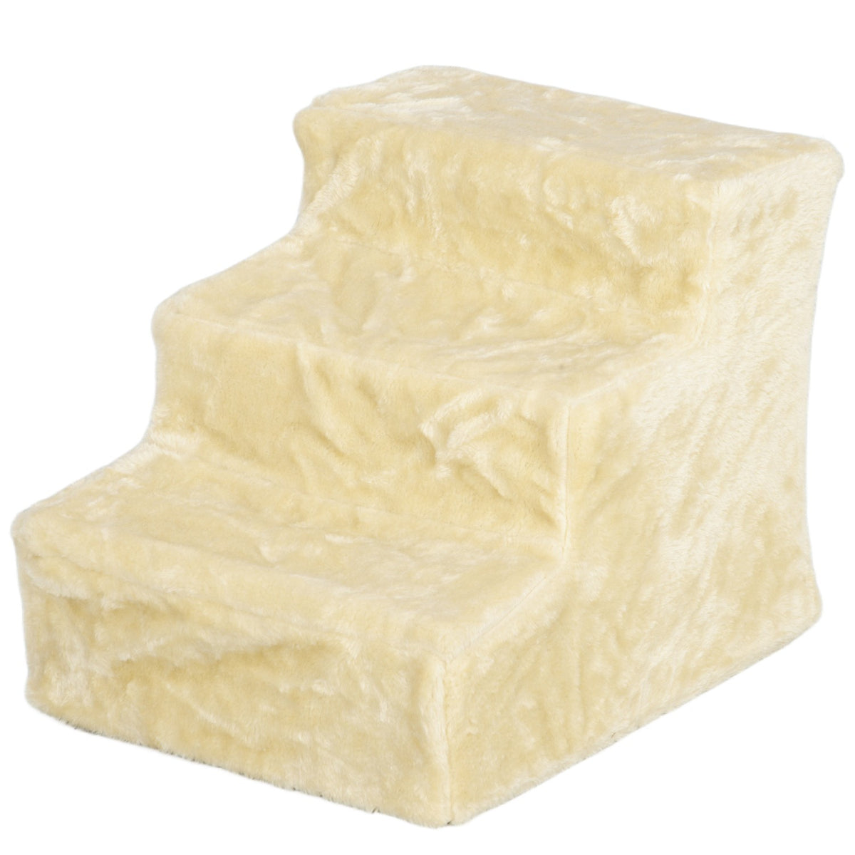 Dog Stairs 3-Step 35 cm Pet Stairs with Plush Look Cat Stairs for Bed Sofa Cats up to 4.5 kg Beige