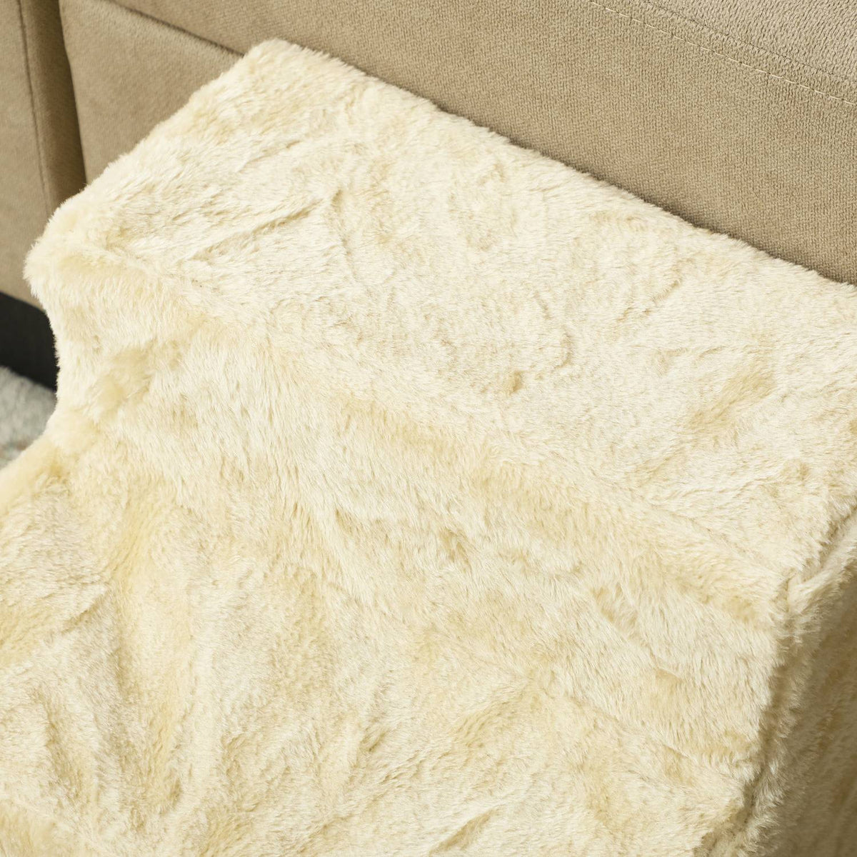 Dog Stairs 3-Step 35 cm Pet Stairs with Plush Look Cat Stairs for Bed Sofa Cats up to 4.5 kg Beige