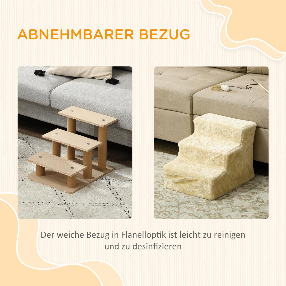 Dog Stairs 3-Step 35 cm Pet Stairs with Plush Look Cat Stairs for Bed Sofa Cats up to 4.5 kg Beige