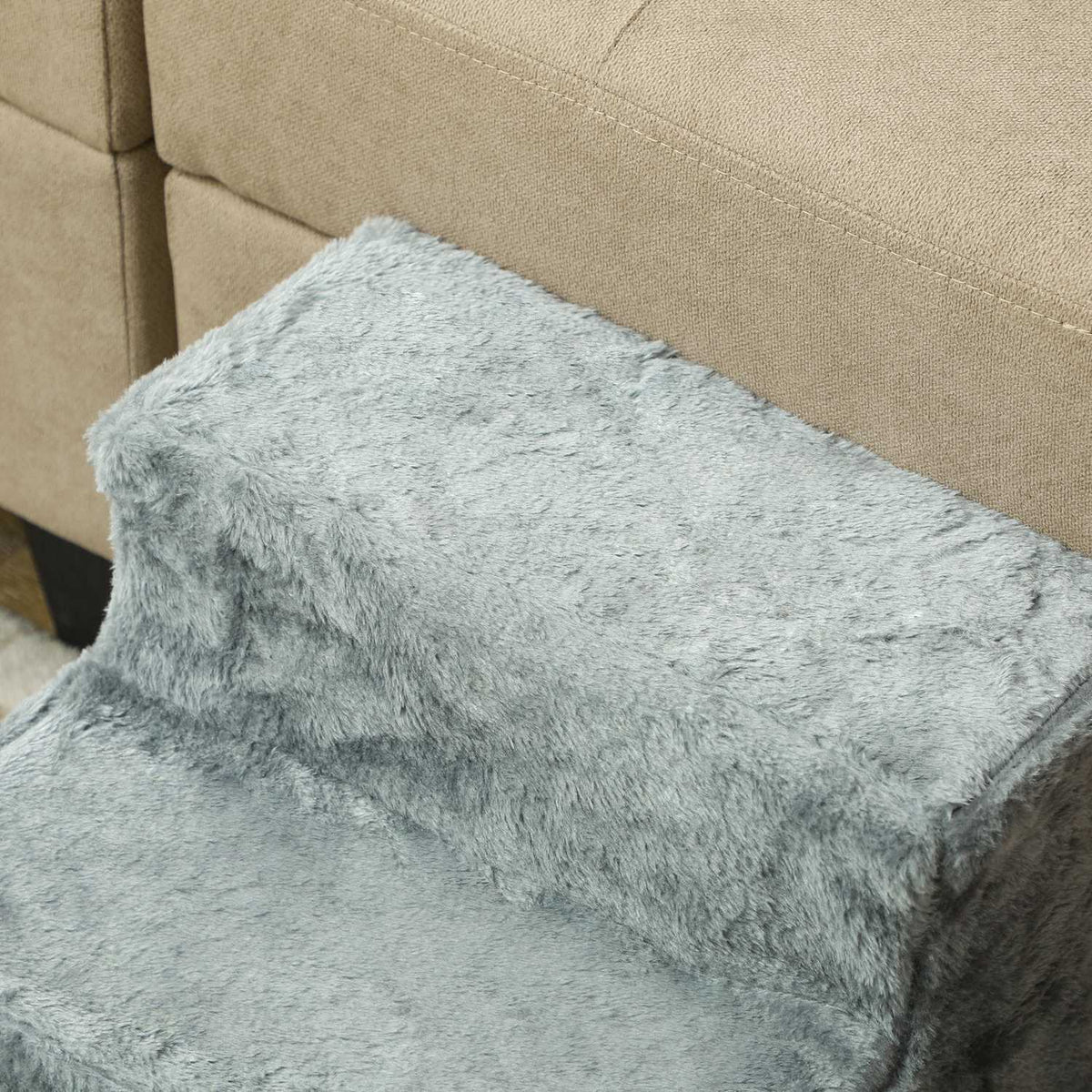 Dog Stairs 3-Step 35 cm Pet Stairs with Plush Look Cat Stairs for Bed Sofa Cats up to 5 kg Light Gray