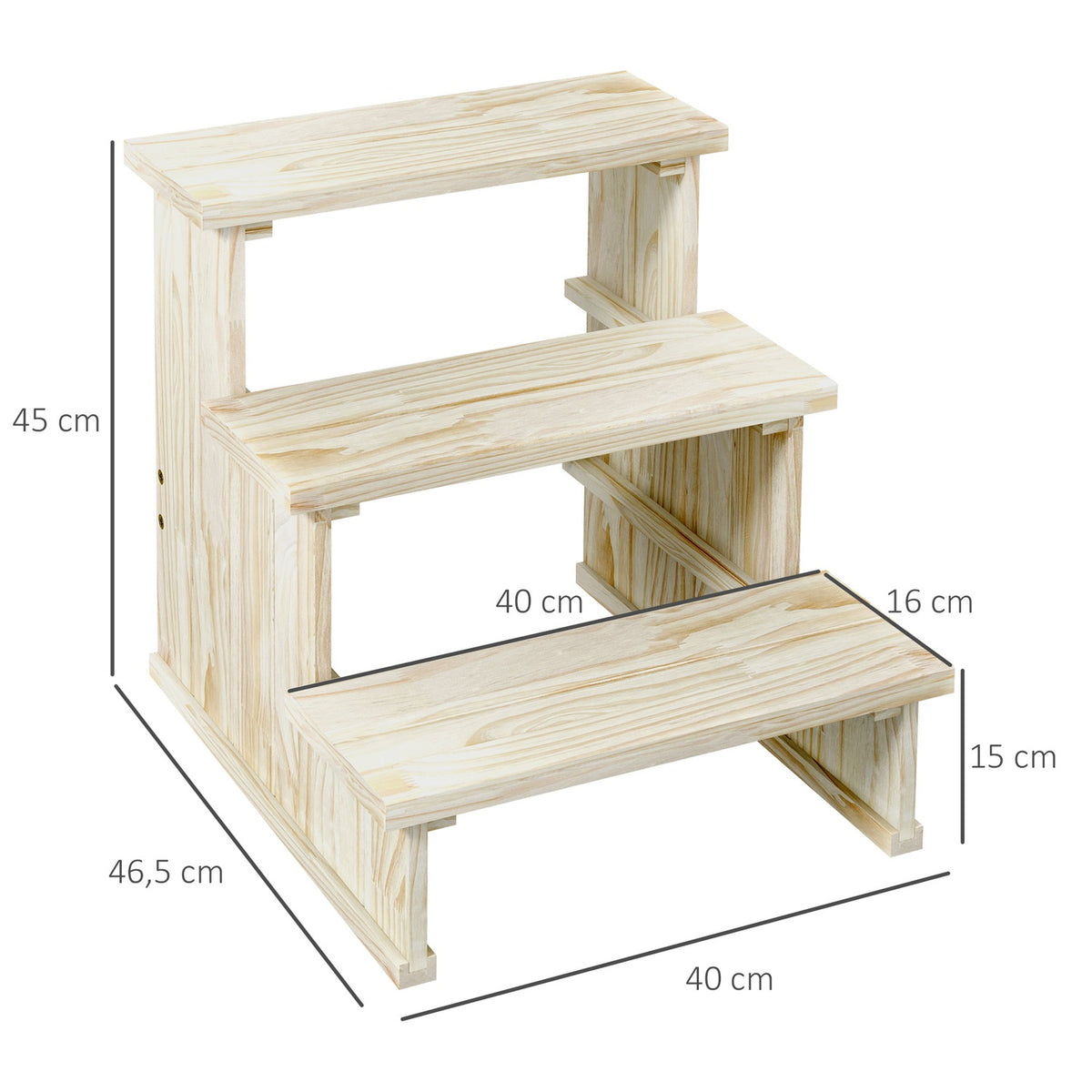 Dog Stairs, 3 Step Wooden Cat Stairs, Pet Stairs, Up To 10 Kg, Natural, Pet Ladder For Small Dogs