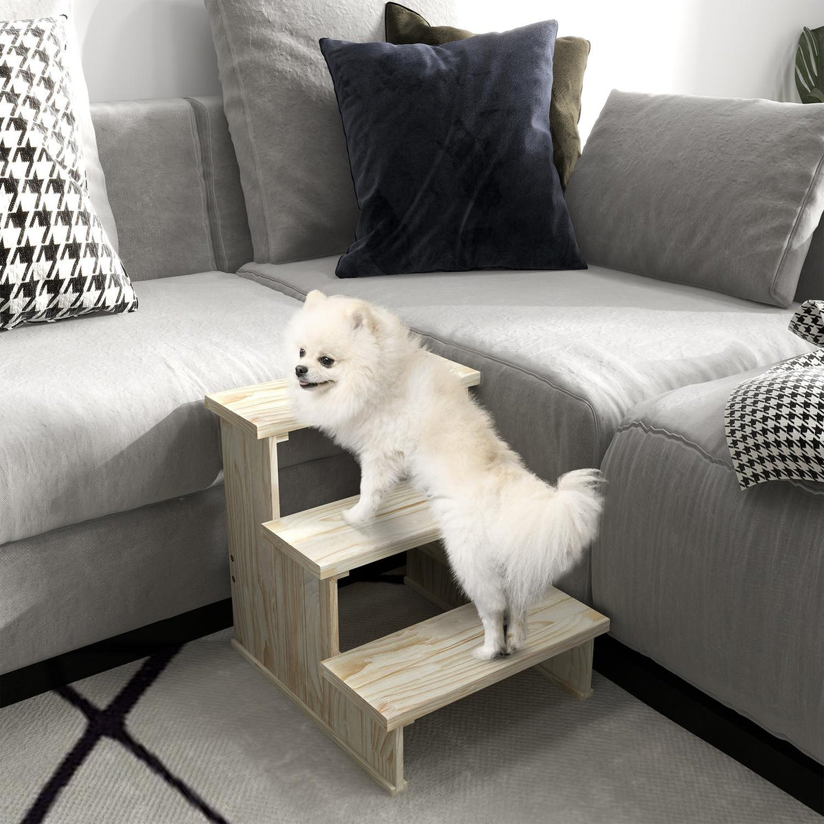 Dog Stairs, 3 Step Wooden Cat Stairs, Pet Stairs, Up To 10 Kg, Natural, Pet Ladder For Small Dogs