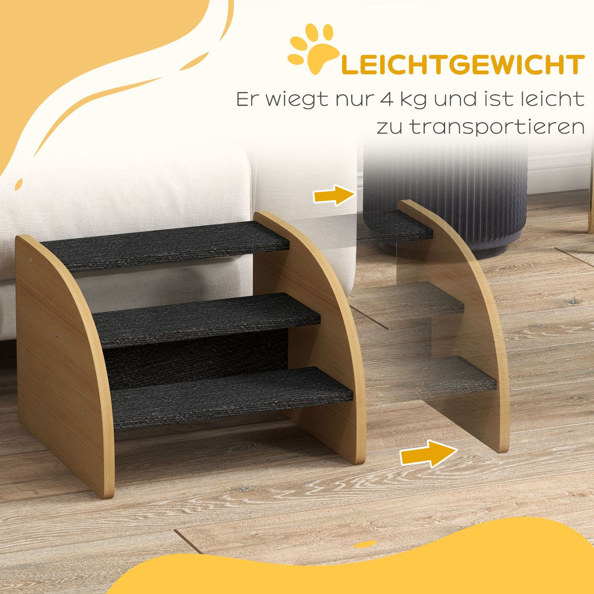 Dog Stairs 3 Steps, Pet Stairs With Side Wall, Dog Ramp For Small Dogs Up To 10 Kg, Cat Stairs For Sofa, Bed, Non-Slip, Oak