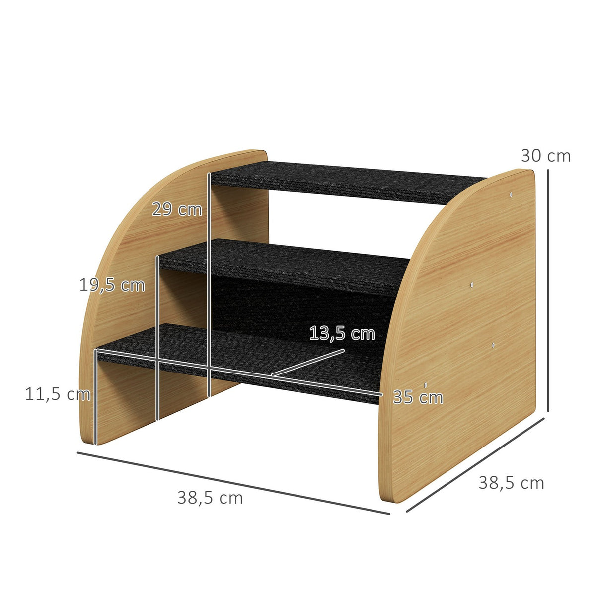 Dog Stairs 3 Steps, Pet Stairs With Side Wall, Dog Ramp For Small Dogs Up To 10 Kg, Cat Stairs For Sofa, Bed, Non-Slip, Oak