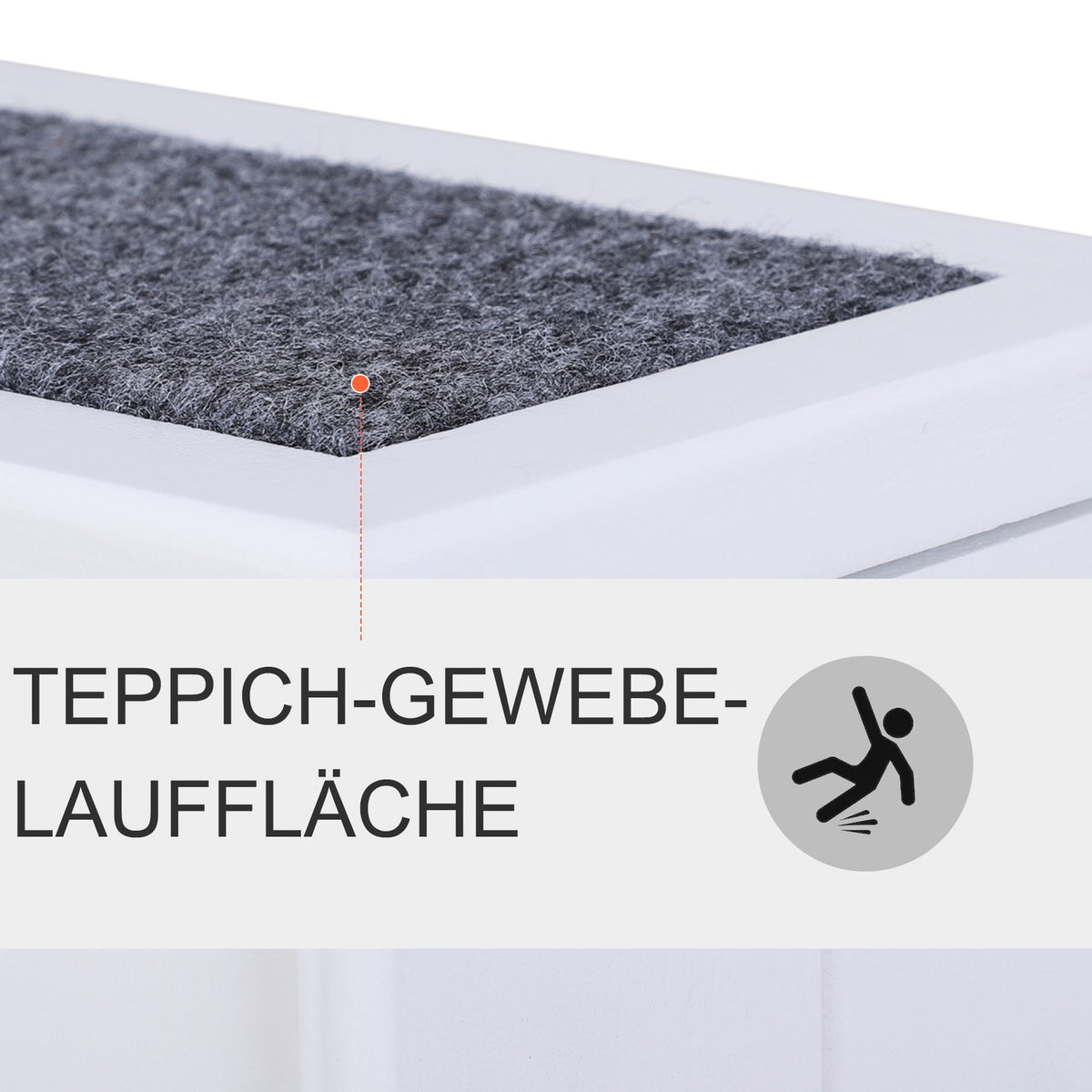 Dog Stairs Pet Stairs With Carpet Cover & Storage Space, Entry Aid, Pine Wood, White, 40.5X44.5X38Cm