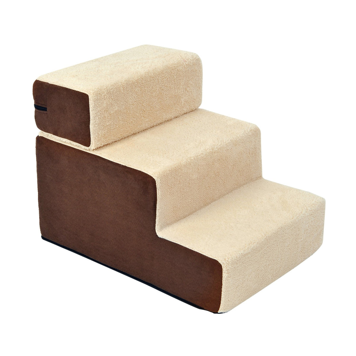 Dog Stairs Practical Pet Stairs With 3 Steps For Cats And Dogs, Plush, Beige, 54X40X39Cm