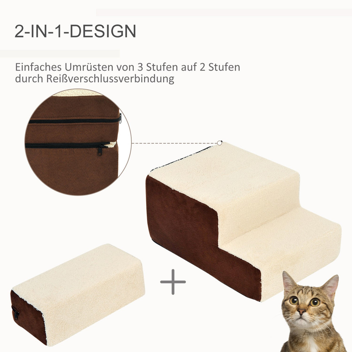 Dog Stairs Practical Pet Stairs With 3 Steps For Cats And Dogs, Plush, Beige, 54X40X39Cm
