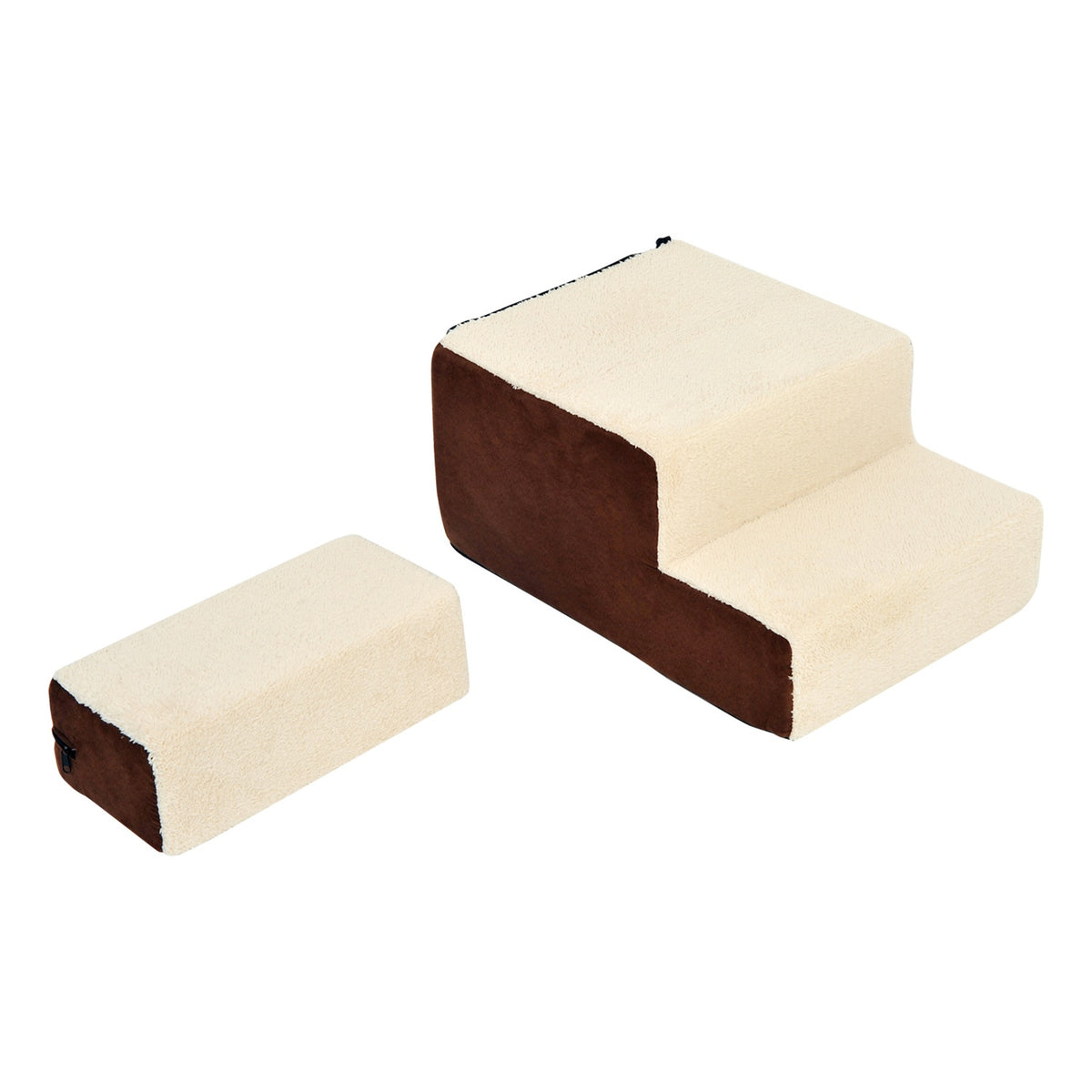 Dog Stairs Practical Pet Stairs With 3 Steps For Cats And Dogs, Plush, Beige, 54X40X39Cm