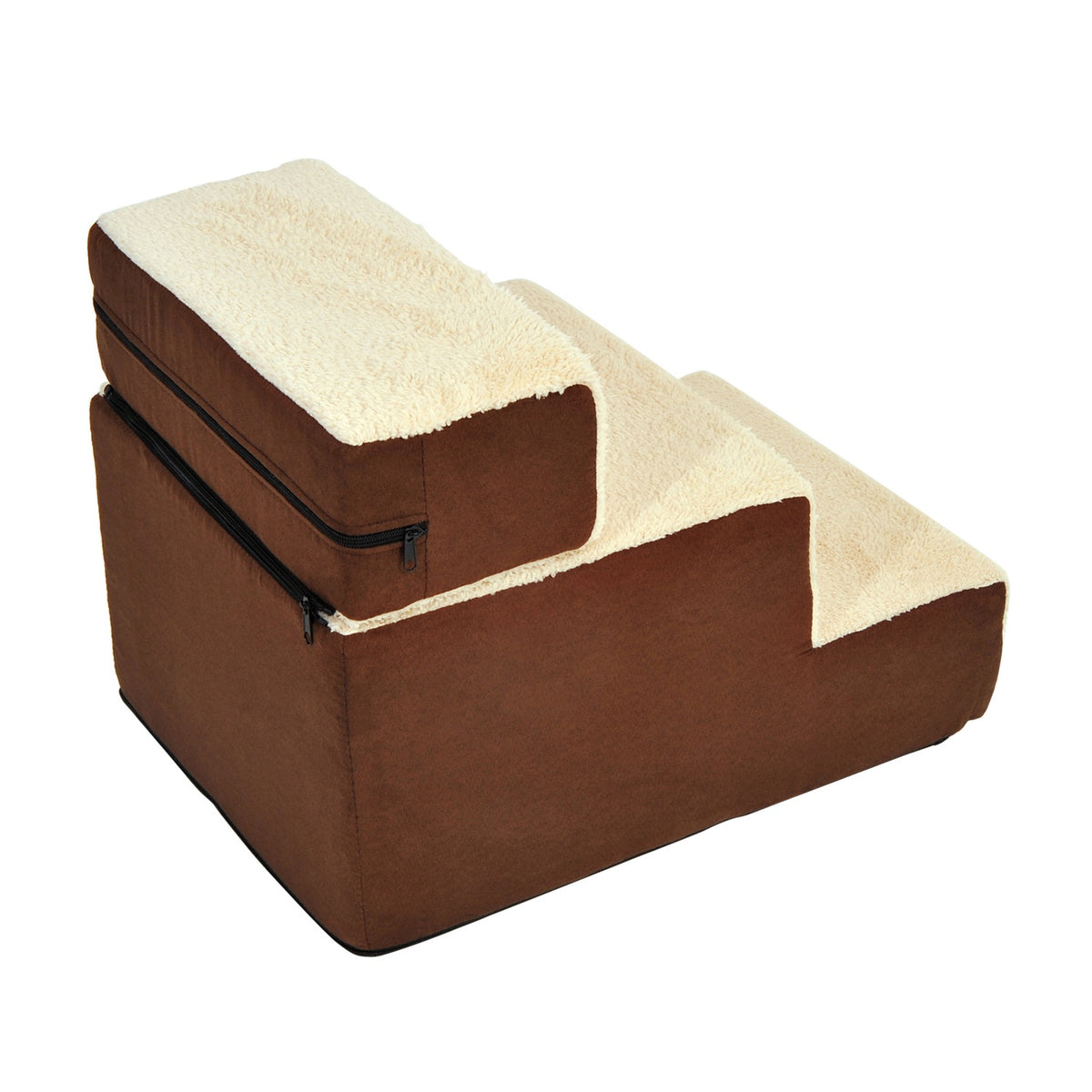Dog Stairs Practical Pet Stairs With 3 Steps For Cats And Dogs, Plush, Beige, 54X40X39Cm