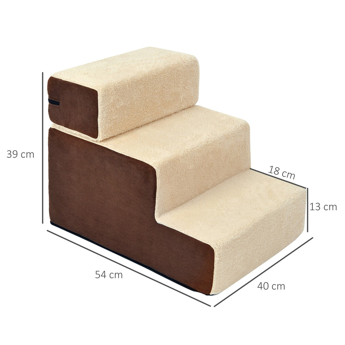 Dog Stairs Practical Pet Stairs With 3 Steps For Cats And Dogs, Plush, Beige, 54X40X39Cm