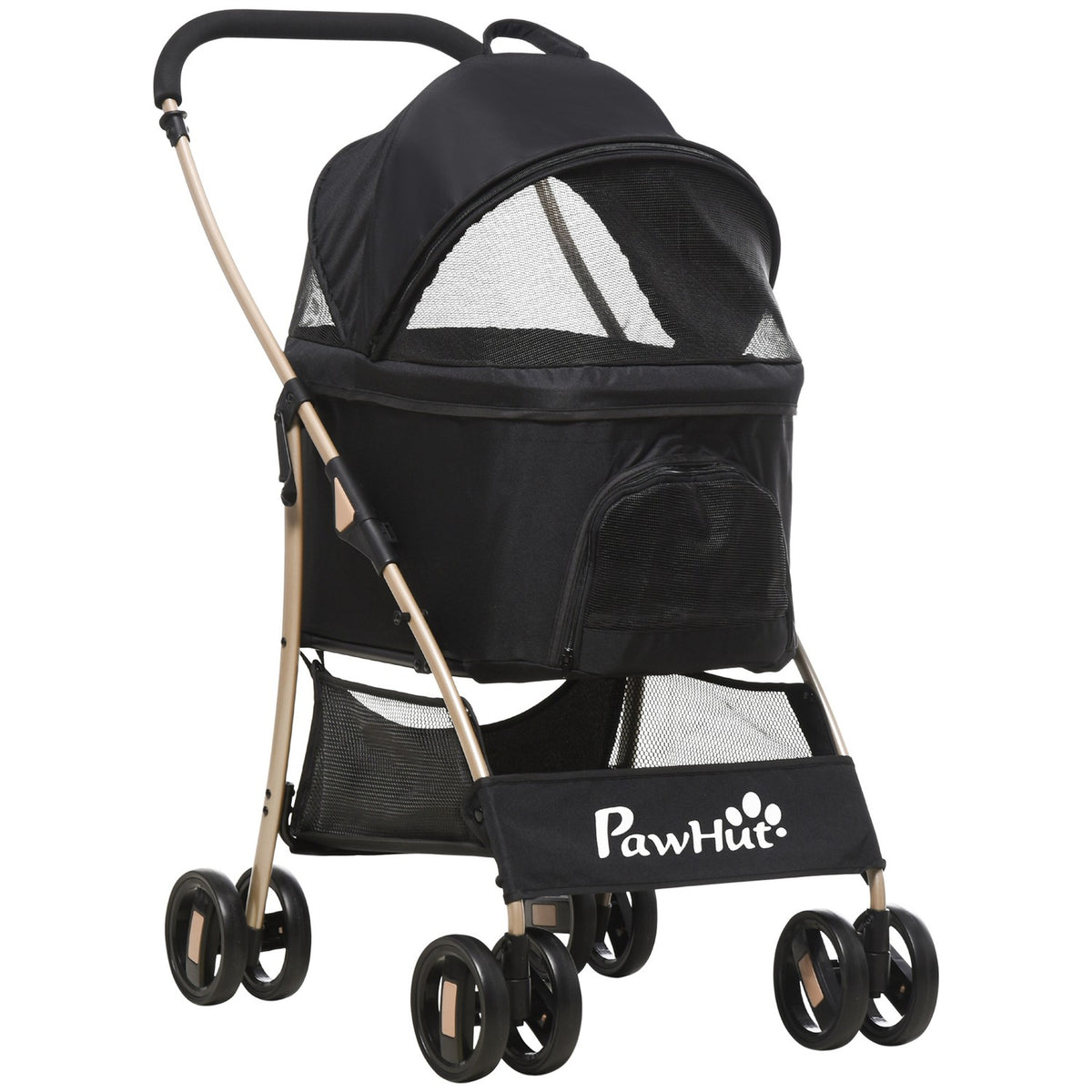Dog Stroller 2-In-1 Dog Trolley & Carry Bag, Foldable Dog Stroller With Cushion, 4 Wheels, Mesh Window, Oxford Cloth, Black