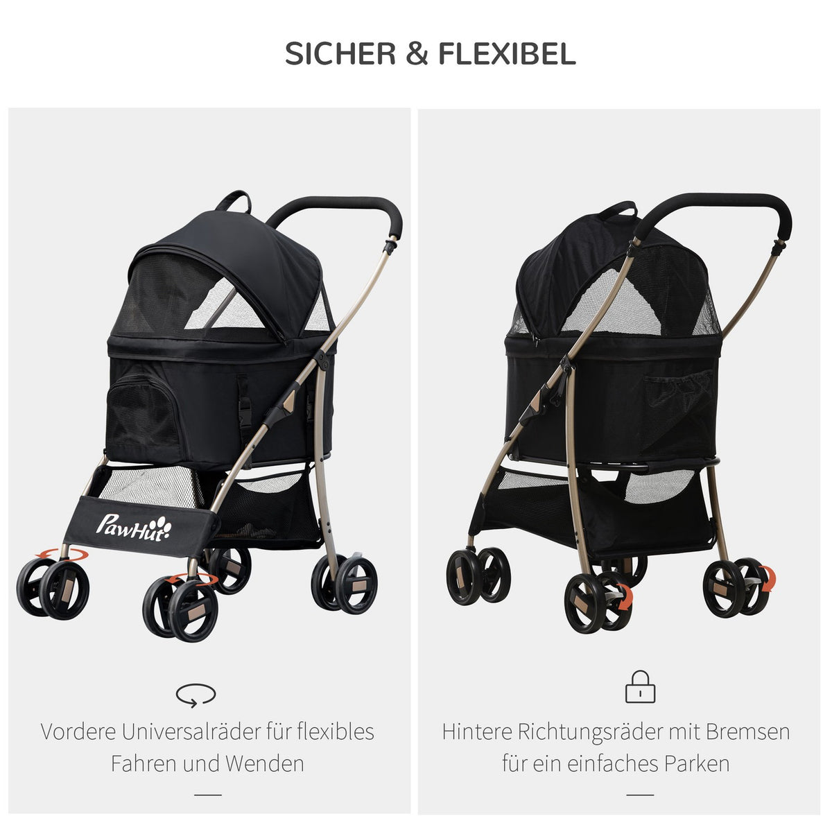 Dog Stroller 2-In-1 Dog Trolley & Carry Bag, Foldable Dog Stroller With Cushion, 4 Wheels, Mesh Window, Oxford Cloth, Black