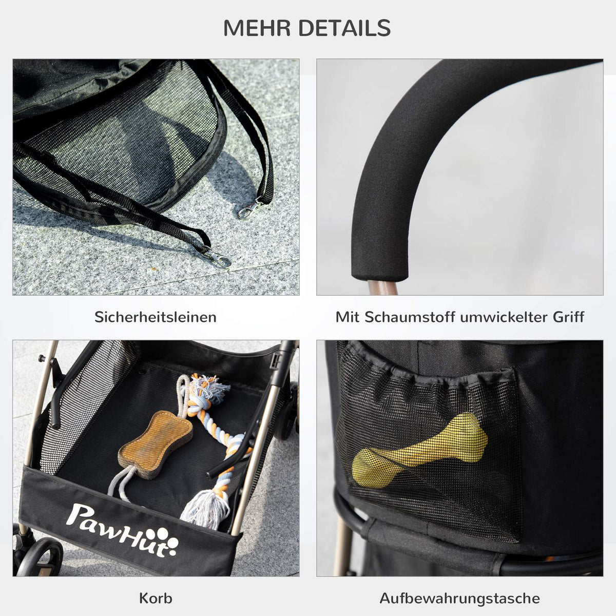 Dog Stroller 2-In-1 Dog Trolley & Carry Bag, Foldable Dog Stroller With Cushion, 4 Wheels, Mesh Window, Oxford Cloth, Black