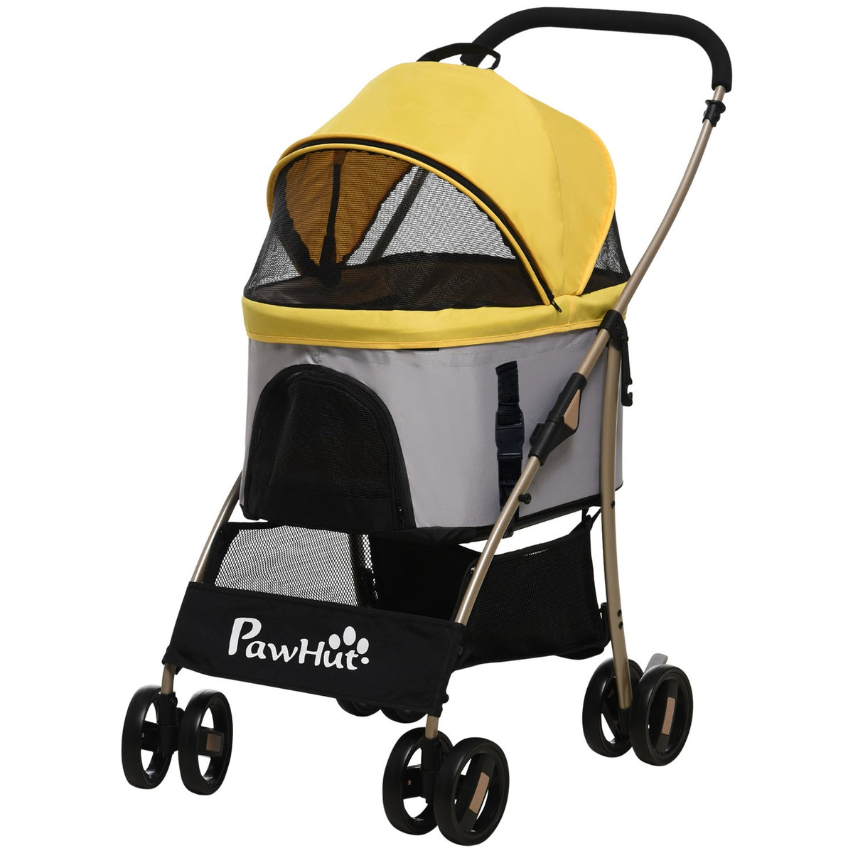 Dog Stroller 2-In-1 Dog Trolley & Carry Bag, Foldable Dog Stroller With Cushion, 4 Wheels, Mesh Window, Oxford Cloth, Yellow