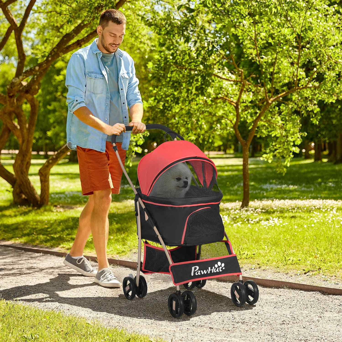 Dog Stroller 2 In 1 Dog Trolley Carry Bag Foldable Dog Stroller With Cushion For Small Dogs Cats Mesh Window Oxford Fabric