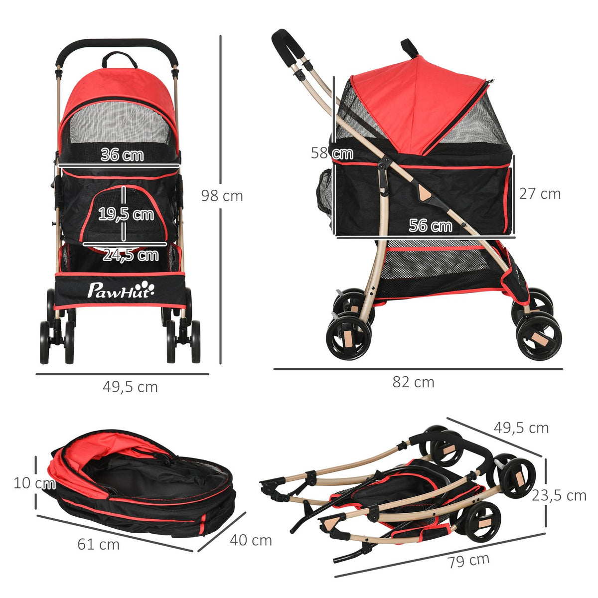 Dog Stroller 2 In 1 Dog Trolley Carry Bag Foldable Dog Stroller With Cushion For Small Dogs Cats Mesh Window Oxford Fabric