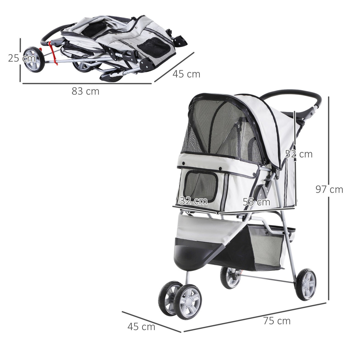 Dog Stroller Dog Buggy Buggy Dogs Cats Multicolored (Grey)