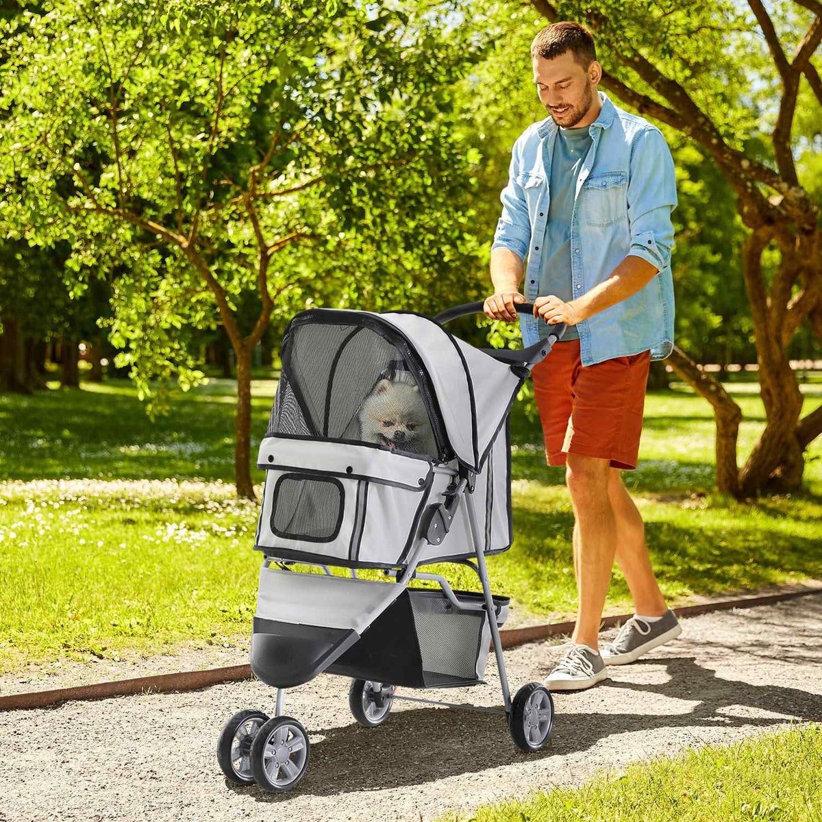 Dog Stroller Dog Buggy Buggy Dogs Cats Multicolored (Grey)