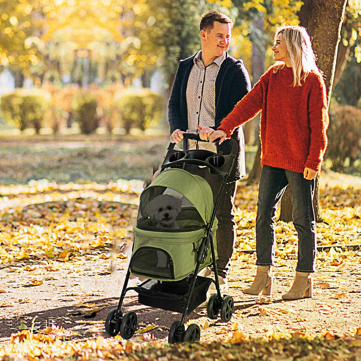 Dog Stroller Dog Buggy With Folding Function Pet Stroller For Small Dogs And Cats Pet Stroller Cat Buggy Oxford Dark Green 67 X 45 X 96 Cm