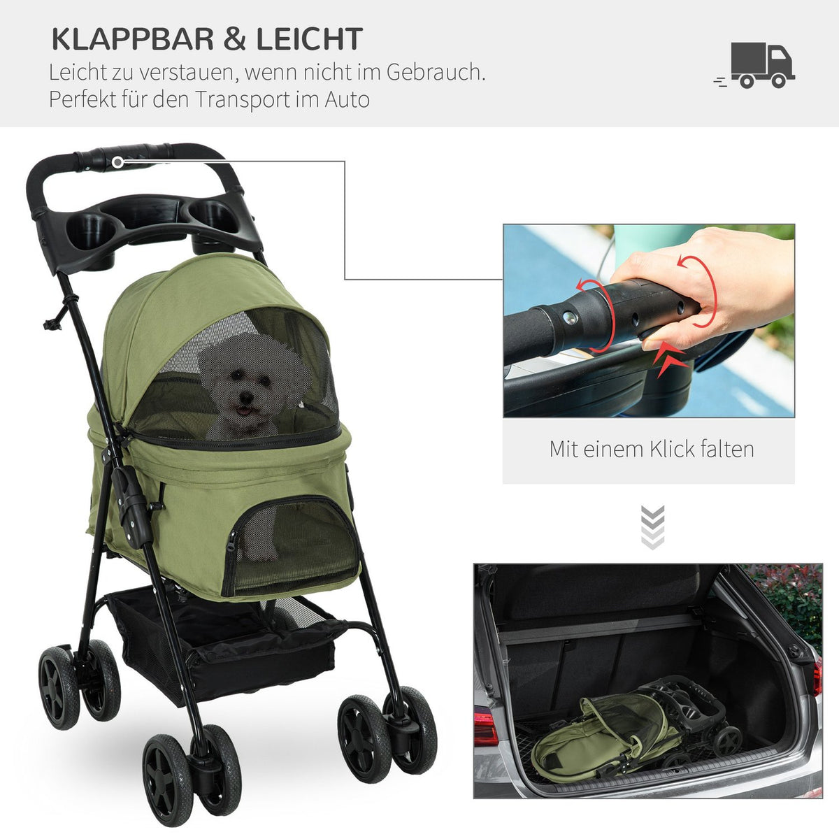 Dog Stroller Dog Buggy With Folding Function Pet Stroller For Small Dogs And Cats Pet Stroller Cat Buggy Oxford Dark Green 67 X 45 X 96 Cm
