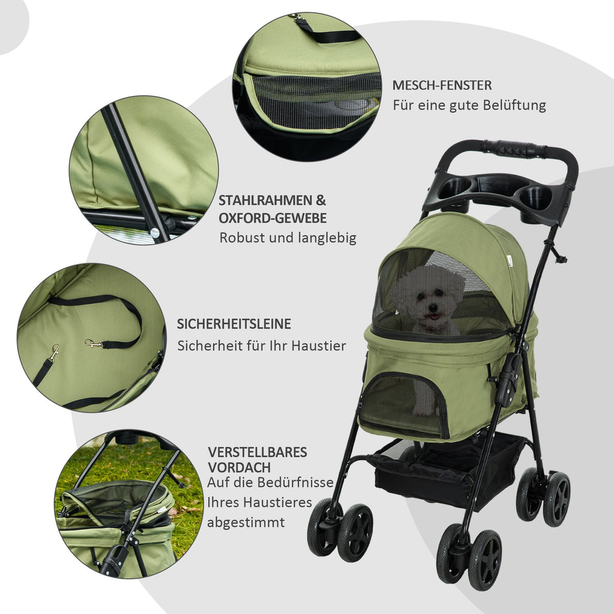 Dog Stroller Dog Buggy With Folding Function Pet Stroller For Small Dogs And Cats Pet Stroller Cat Buggy Oxford Dark Green 67 X 45 X 96 Cm