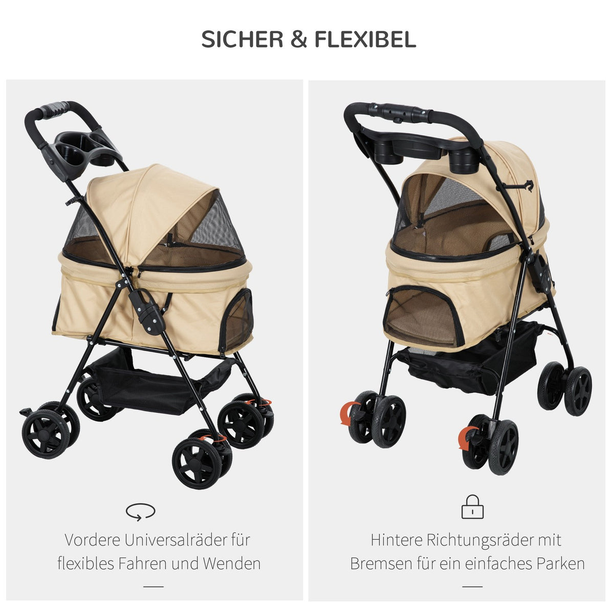 Dog Stroller Dog Buggy With Folding Function Pet Stroller For Small Dogs And Cats Pet Stroller Cat Buggy Oxford Khaki 67 X 45 X 96 Cm