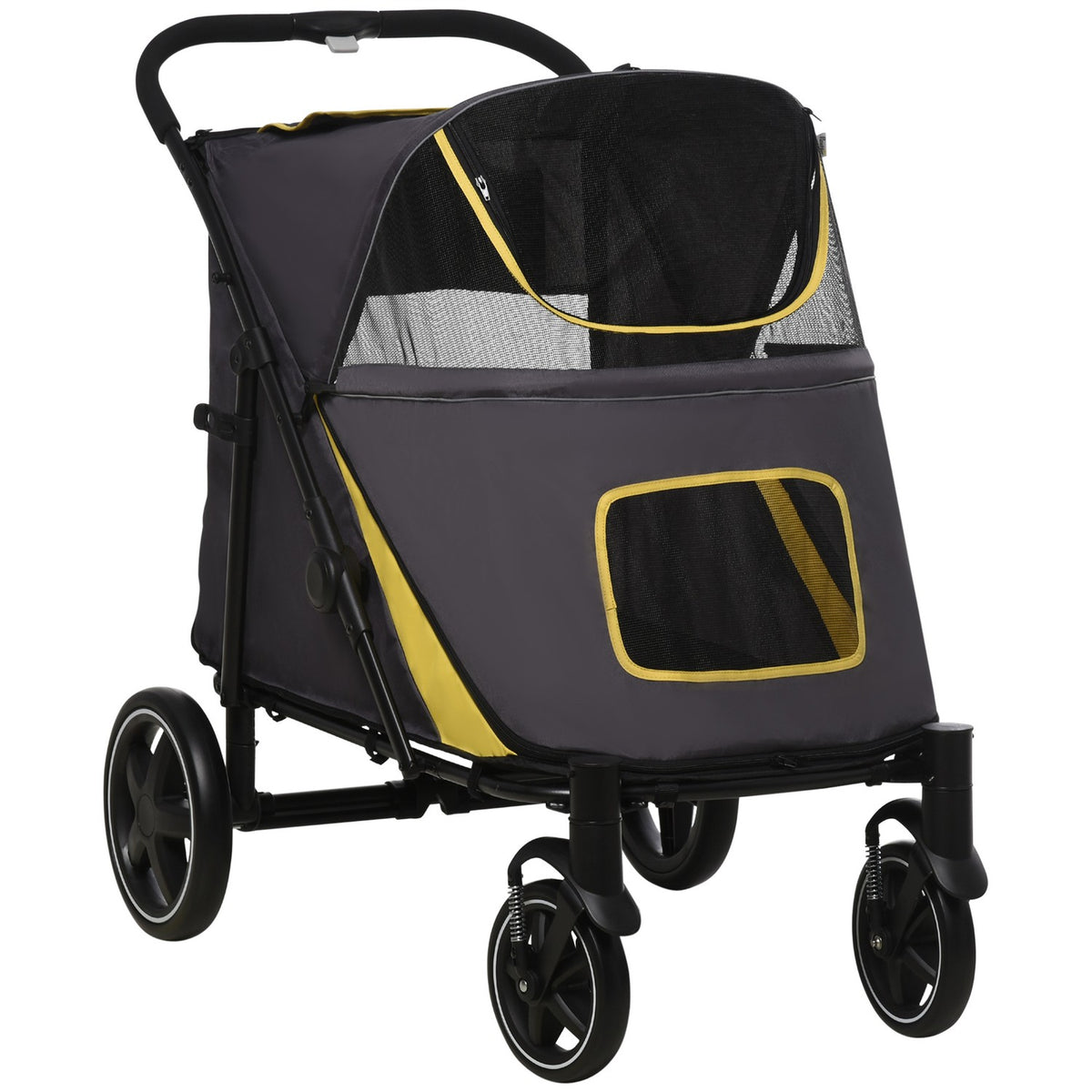 Dog Stroller, Dog Stroller With Cushion, Foldable Cat Stroller With Mesh Window, Safety Leashes, Side Pocket, Oxford Fabric, Dark Gray
